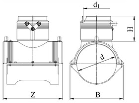 Отвод ПЭ Georg Fischer типа САТУРН прямой седловой с закладными нагревателямии с ответной частью, электросварной. Размеры