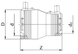 Переход ПЭ Georg Fischer редукционный с закладными нагревателямии со встроенными фиксаторами, электросварной. Размеры