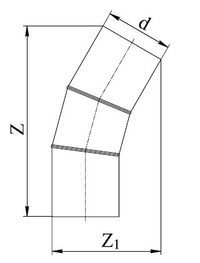 Отвод 30° полиэтиленовый односекционный ЕВРОСТАНДАРТ. Размеры