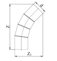 Отвод 45° полиэтиленовый двухсекционный ЕВРОСТАНДАРТ. Размеры