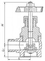 Клапан (вентиль) 15КЧ11Р угловой чугунный (муфта-цапка). Размеры