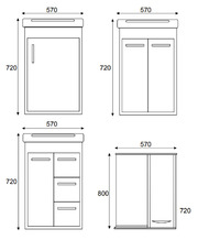 Мебель для ванной комнаты Sanita Квадро 60 (зеркало-шкаф + тумба под раковину). Размеры