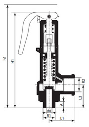 Клапан предохранительный АДЛ Прегран КПП 496 угловой латунный. Размеры