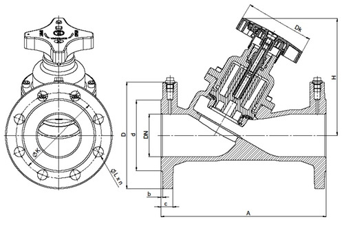 Клапан балансировочный ZETKAMA 447A (C-72). Размеры. EN 1092-2