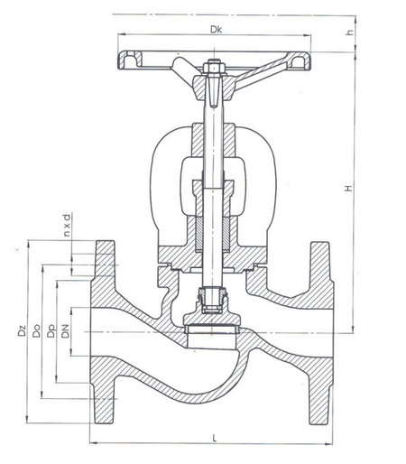 Клапан (вентиль) запорный ZETKAMA 215A. Размеры