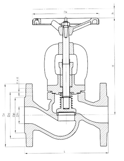 Клапан (вентиль) запорный ZETKAMA 215A (C-31/32/41). Размеры