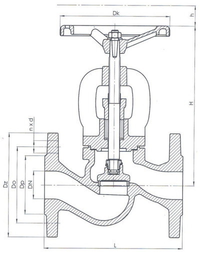 Клапан (вентиль) запорный ZETKAMA 215E (C-03). Размеры