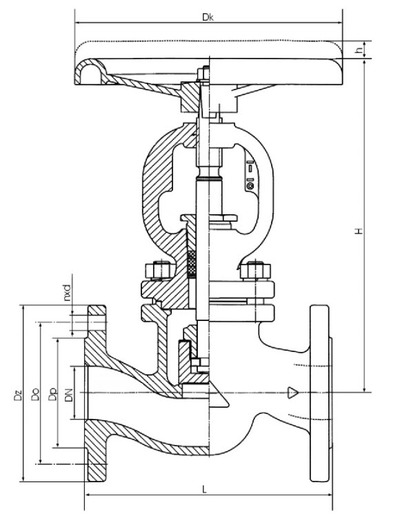 Клапан (вентиль) запорный ZETKAMA 215F (E-01/04/31). Размеры