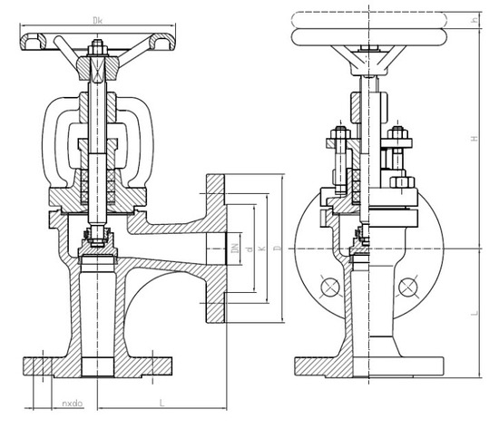 Клапан (вентиль) запорный ZETKAMA 216A (C-01/03/04). Размеры