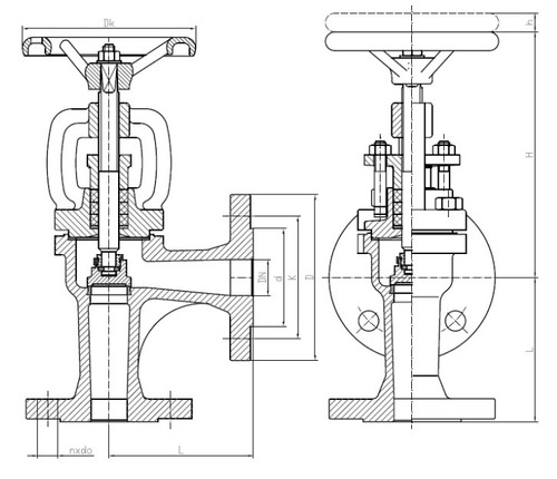 Клапан (вентиль) запорный ZETKAMA 216C (C-01). Размеры