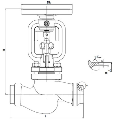 Клапан (вентиль) запорный ZETKAMA 217I (E-10). Размеры