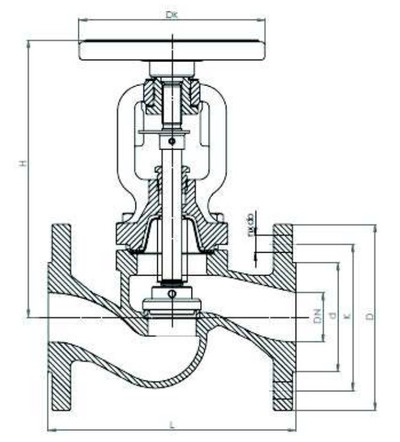 Клапан (вентиль) запорный ZETKAMA 234C (D-01/04). Размеры