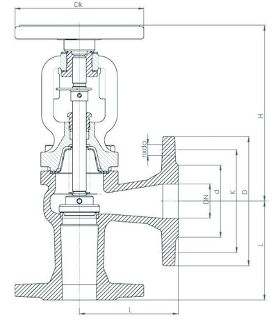 Клапан (вентиль) запорный ZETKAMA 235A (C-01). Размеры