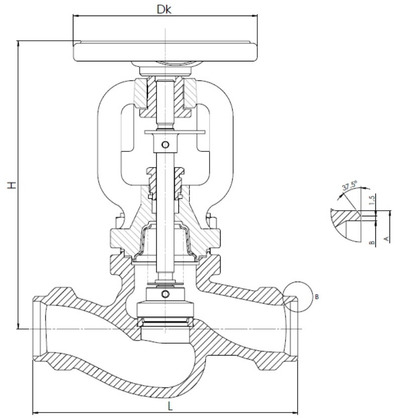 Клапан (вентиль) запорный ZETKAMA 237F (E-01). Размеры