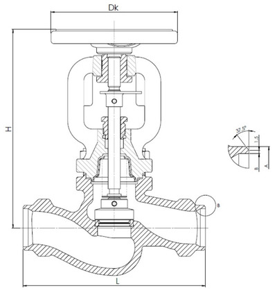 Клапан (вентиль) запорный ZETKAMA 237I (E-10). Размеры