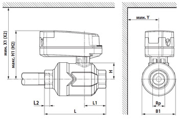 Двухходовой зональный регулирующий шаровой кран (клапан) BELIMO C2..QP-. Размеры
