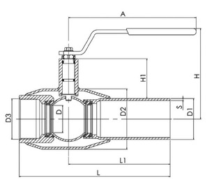 Кран шаровой стальной Naval, внутренняя резьба-сварка, DN 10-50. Размеры